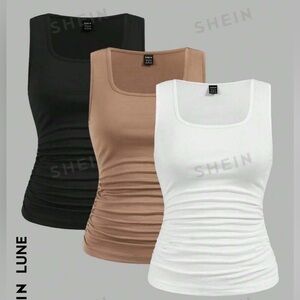 SHEIN LUNE 3pcs Women's Slimming Solid Color Tank
